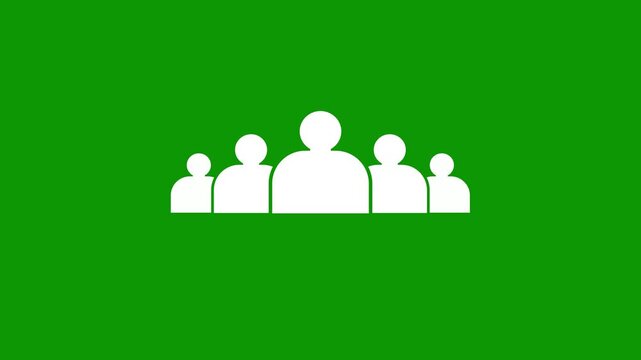 Group of people icons animation appearing on screen green background motion with bodies are animated on a black background Group of five people icon isolated animation.