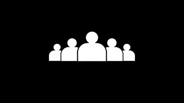 Group of people icons animation appearing on screen black background motion with bodies are animated on a black background Group of five people icon isolated animation.