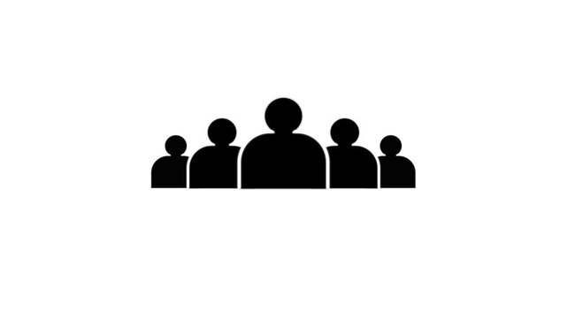Group of people icons animation appearing on screen white background motion with bodies are animated on a black background Group of five people icon isolated animation.