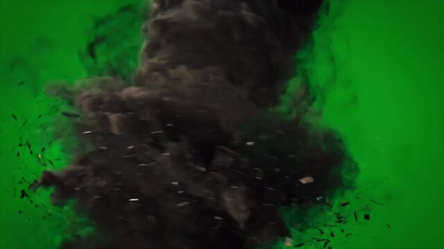 Realistic spinning dark tornado on green screen background