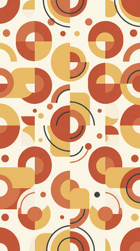 Abstract seamless pattern with geometric circles and semi-circles in warm retro colors.