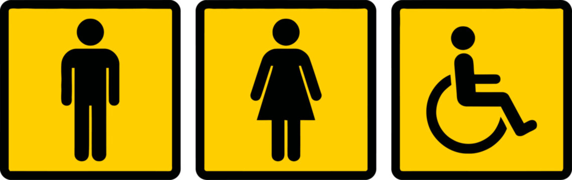 Restroom Signs Set Flat Vector Male and Female Toilet WC Door Symbols