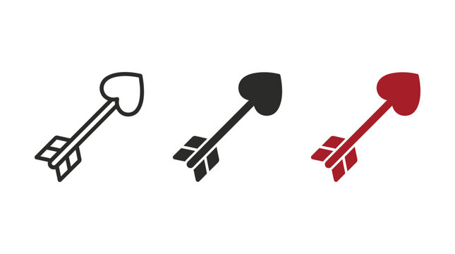 cupid arrow heart icon collection in various graphic styles, romantic symbols for love, valentines day, wedding invitations and relationship designs