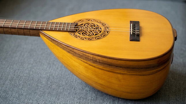 Handcrafted Turkish Saz Baglama Instrument Close Up Detail of Acoustic Stringed Music Craftsmanship