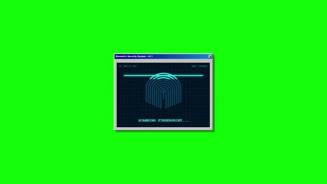 Animated Biometric Fingerprint Security System Interface Successfully Verifying Identity and Granting Access on a Green Screen