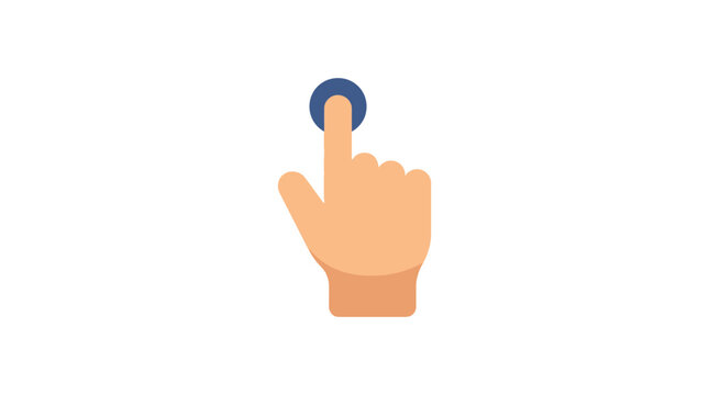 A hand pressing a circular button a flat vector illustration on a white background finger press push touch
