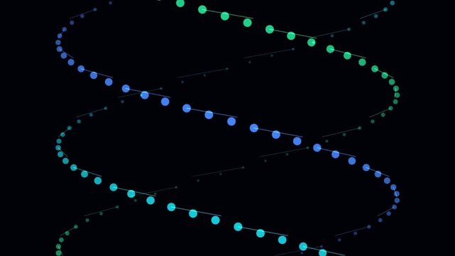 Synthetic Polymerase quantum triple helix & gene splicing matrix stock motion video rendered with NEON CYBER CYAN cybernetic genetics aesthetics. Ideal for genetics laboratory visualizers