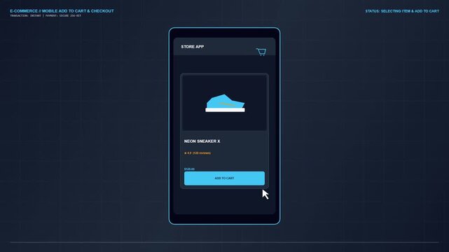 Ecommerce Mobile App Add To Cart And Successful Checkout Process Motion Graphic
