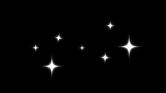 Dreamy sparkle stars twinkling animation 4k, white shining doodle effects with glowing light bursts on black screen for holiday doodles style stars Blinking retro vector stars and starry