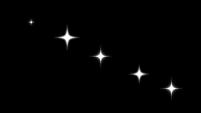 Enchanting starry sparkle light animation 4k, floating glitter particles and retro twinkling stars for holiday banners, invitations and video overlays black screen. 4k video loop