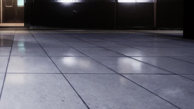 Footprints mark the smooth tiles of a busy subway station, capturing the essence of daily life. The faint echoes of trains and chatter surround this transient space during rush hour.