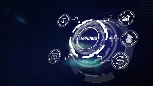 Maximizing business earnings and monetary profit performance, displaying cybernetic hud graphics with corporate banking symbols