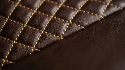 Obraz premium Brown quilted leather surface featuring detailed stitching patterns. Elegant casino furniture texture for luxury gaming room backgrounds.