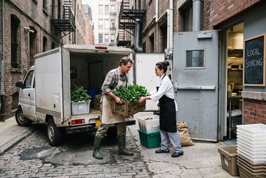 Farmer Delivering Fresh Produce to Restaurant Kitchen Backdoor