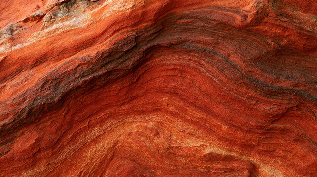 Layered red sandstone strata with curved wavy rock bands