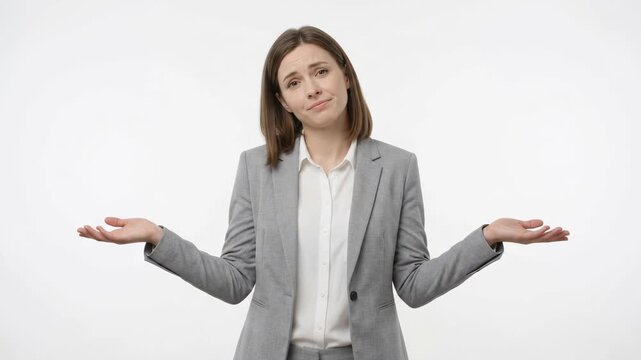 Businesswoman shrugging her shoulders with unsure expression