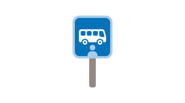 A blue bus stop sign with a white bus pictogram stands against a plain white background busstop bus stop