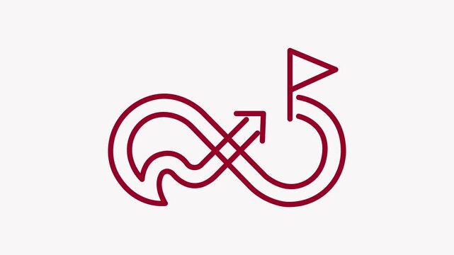 Minimalist continuous loop symbol with a golf flag and arrow indicating direction