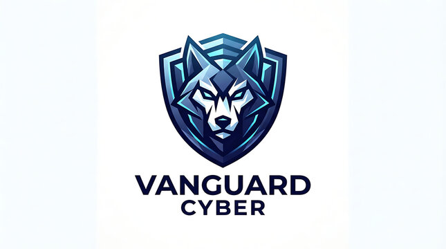 Vanguard cyber cybersecurity shield logo with a stylized wolf head mascot