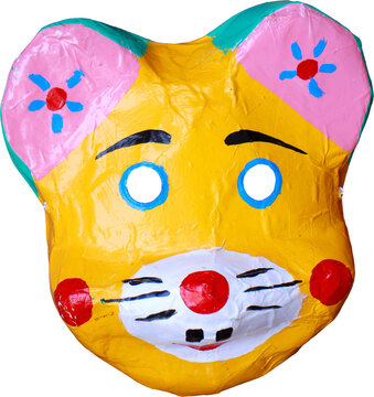 Traditional papier-m&acirc;ch&eacute; mouse mask on a transparent background