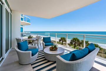 Fototapeta premium Luxury balcony offering beach and ocean view