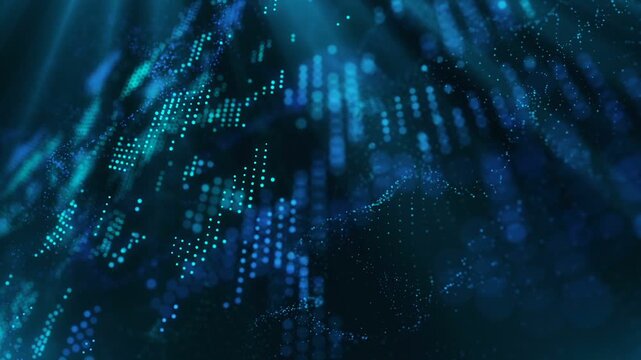 Abstract digital motion background with glowing blue particle grid wave animation dynamic flow effect for technology scenes.