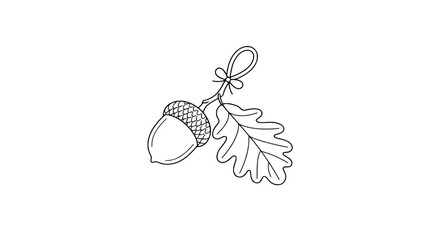 Autumn acorn and oak leaf charm icon, minimalist isometric line art vector design © Eli 
