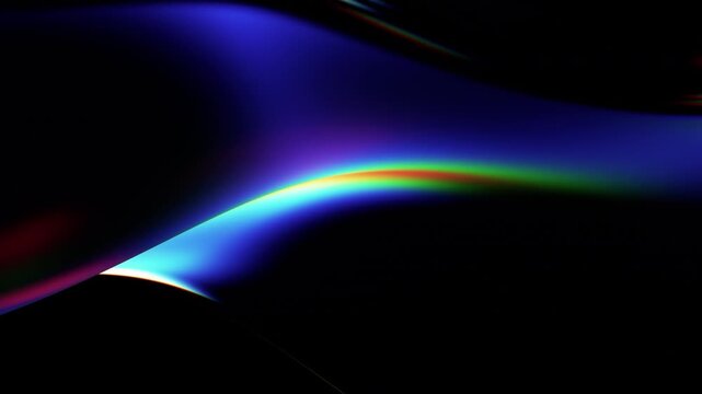 Abstract iridescent colorful refractions on a wavy glass shape, seamless loop 3d animation