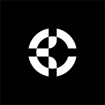 Futuristic BC or CB letter monogram featuring segmented circular arcs and geometric pixel cuts. Ideal for blockchain tech, cyber security, data software, plus digital assets.
