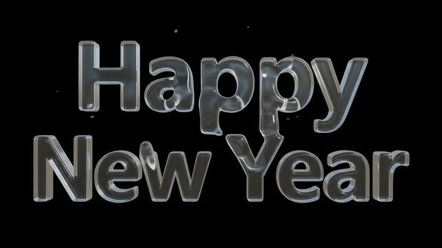 Happy New Year Text Liquid Glass Animation with Blur Effect on Isolated Black Background