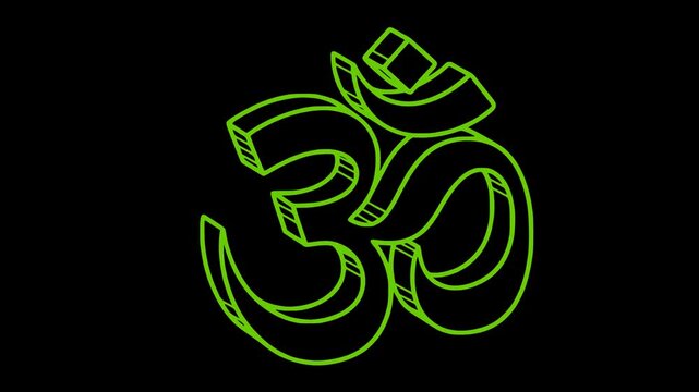 cartoon style glowing neon Om symbol animation loop with transparent alpha channel background perfect for meditation yoga and spiritual videos