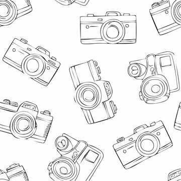 Camera Collection Seamless Pattern Photography Equipment Vintage and Modern Designs.