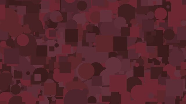 Abstract geometric shapes shifting, monochromatic burgundy background, dynamic modern digital art animation