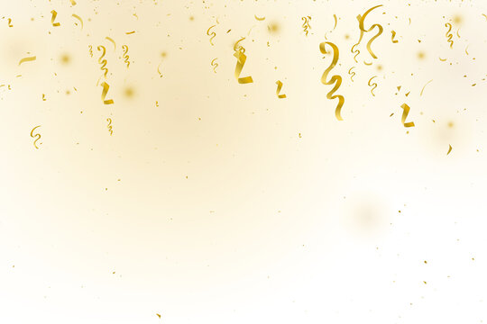 Gold confetti glitter swirl corner with shiny curved ribbons, scattered particles, and soft light glow isolated on transparent background.