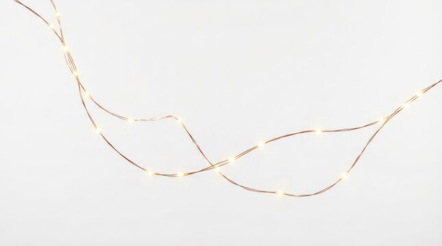 A string of LED lights arranged in a curved pattern against a plain white background. The lights are small and emit a warm, glowing light. 