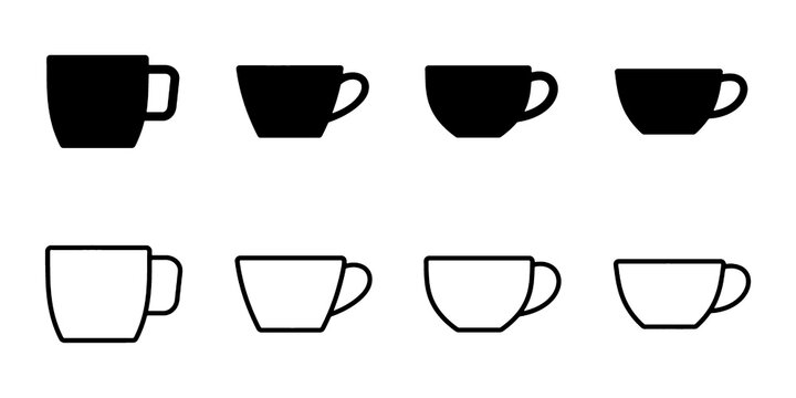 Coffee and Tea Cup Vector Icon Set. Coffee Cup and Teacup Line Icons Collection.