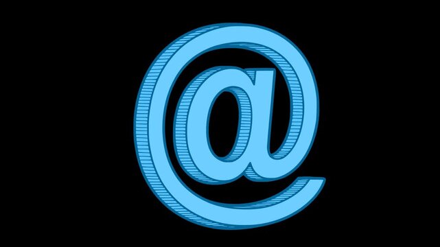 animated blue sketch style at arroba sign symbol with alpha channel. Perfect for email, contact, web design and communication projects