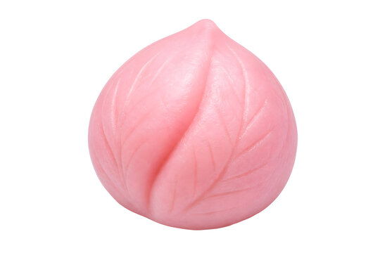 Pink peach-shaped Teochew png kueh rice dumpling with leaf-vein molded Isolated on White Background