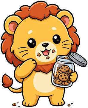 The mischievous lion was caught sneaking in a cookie.