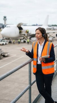 Female Logistics Coordinator Managing Cargo Charter at Airport Terminal