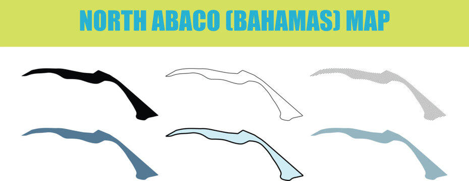 North Abaco Bahamas island outlines in varied colors and styles against a clean background