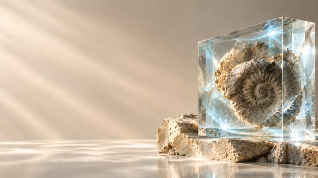 Ancient Fossil in Crystal Block Natural History Background
