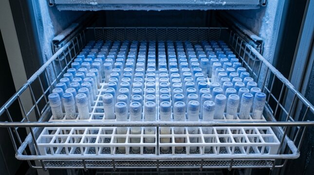 Frozen Samples in Cryogenic Freezer - Medical Research and Science