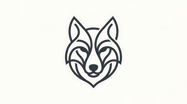 Minimalist line art fox head icon design with minimalist wildlife monochrome illustration silhouette stylized creature predator portrait abstract geometric artistic USA, American, United States