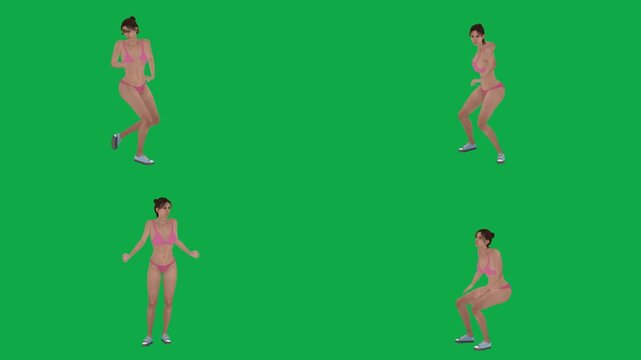 Generic 3D human mannequin model standing in neutral pose in 4 angles on green screen
