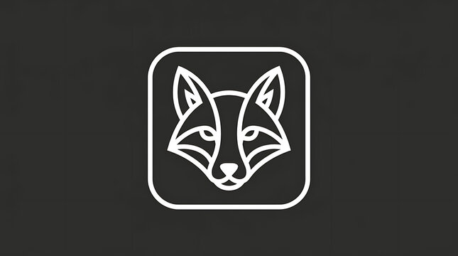 Simple linear fox head icon in rounded square with minimalist wildlife stylized predator symmetry illustration portrait abstract creative structure USA, American, United States