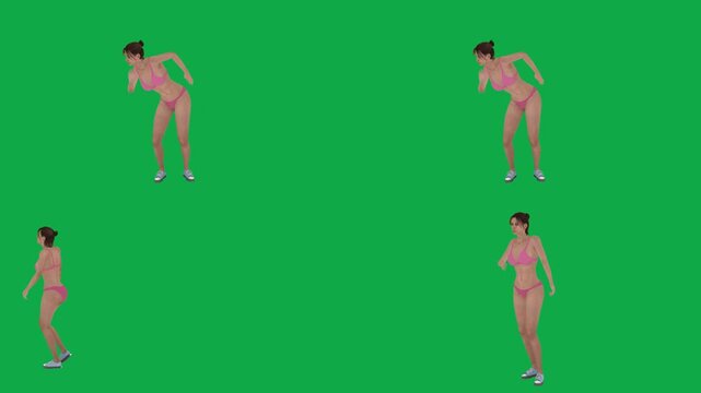 Generic 3D human mannequin model standing and rotating in 4 angles on green screen chroma key