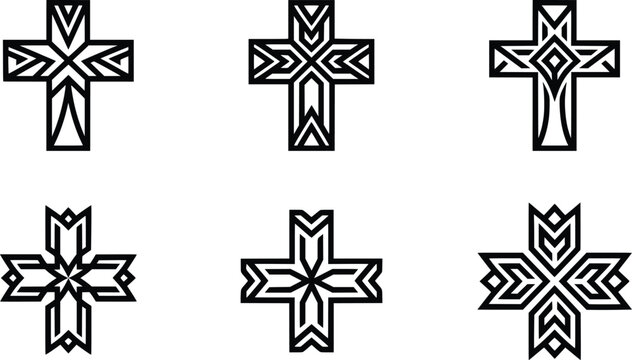 Neo tribal y2k aesthetic vector elements featuring geometric black cross symbols and patterns