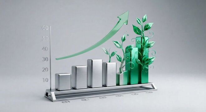 Minimalist 3D render of green energy, cybersecurity shield, and sustainable technology concepts with glowing neon lighting.