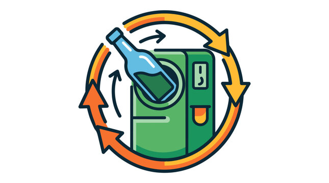 Recycling symbol with bottle and vending machine